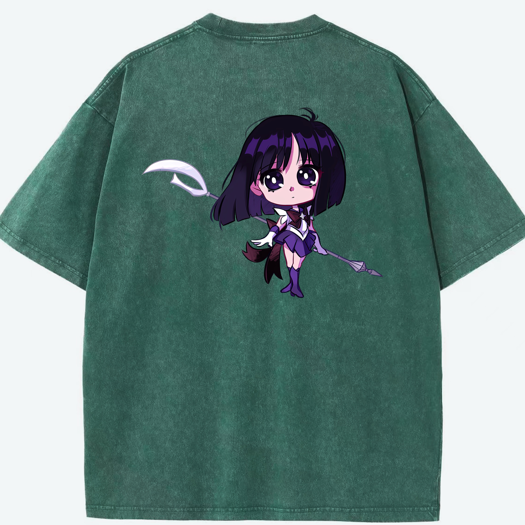 （画像用） 美少女戦士セーラームーン 土萠ほたる Sailor Moon Tomoe Hotaru （セーラーサターン；Sailor Saturn） 綿100% ヴィンテージ風 半袖Tシャツ（背面プリント）
